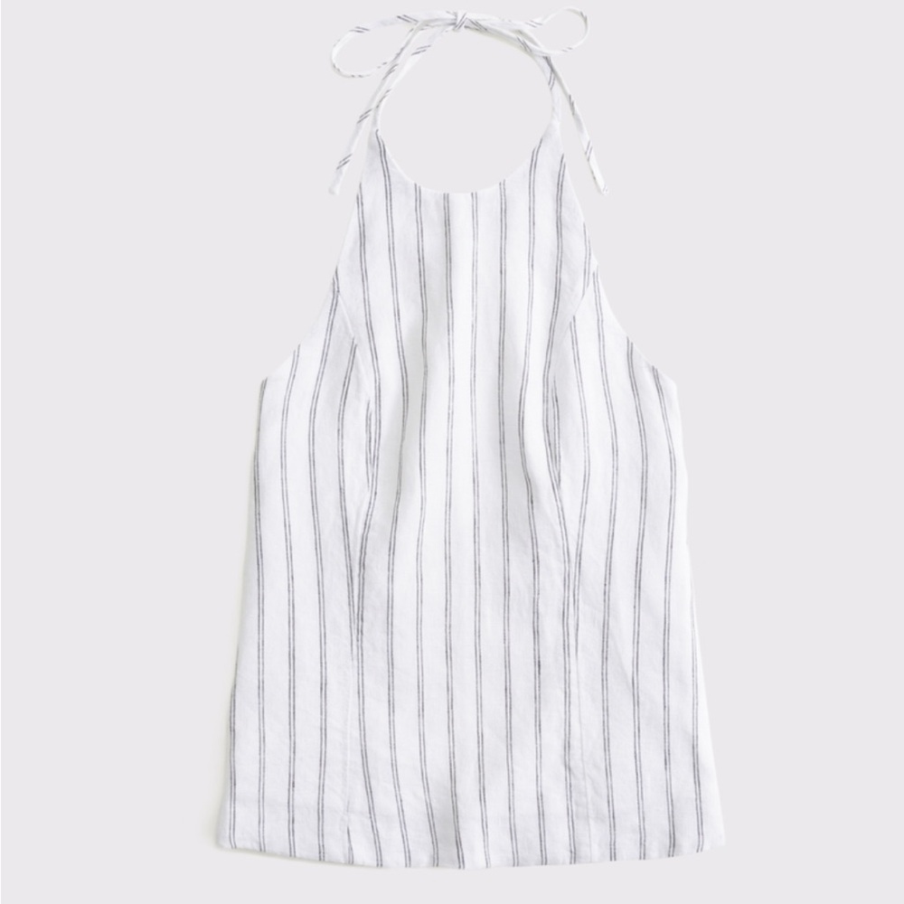 NWT Abercrombie & Fitch Premium Linen Halter Top in White Stripe